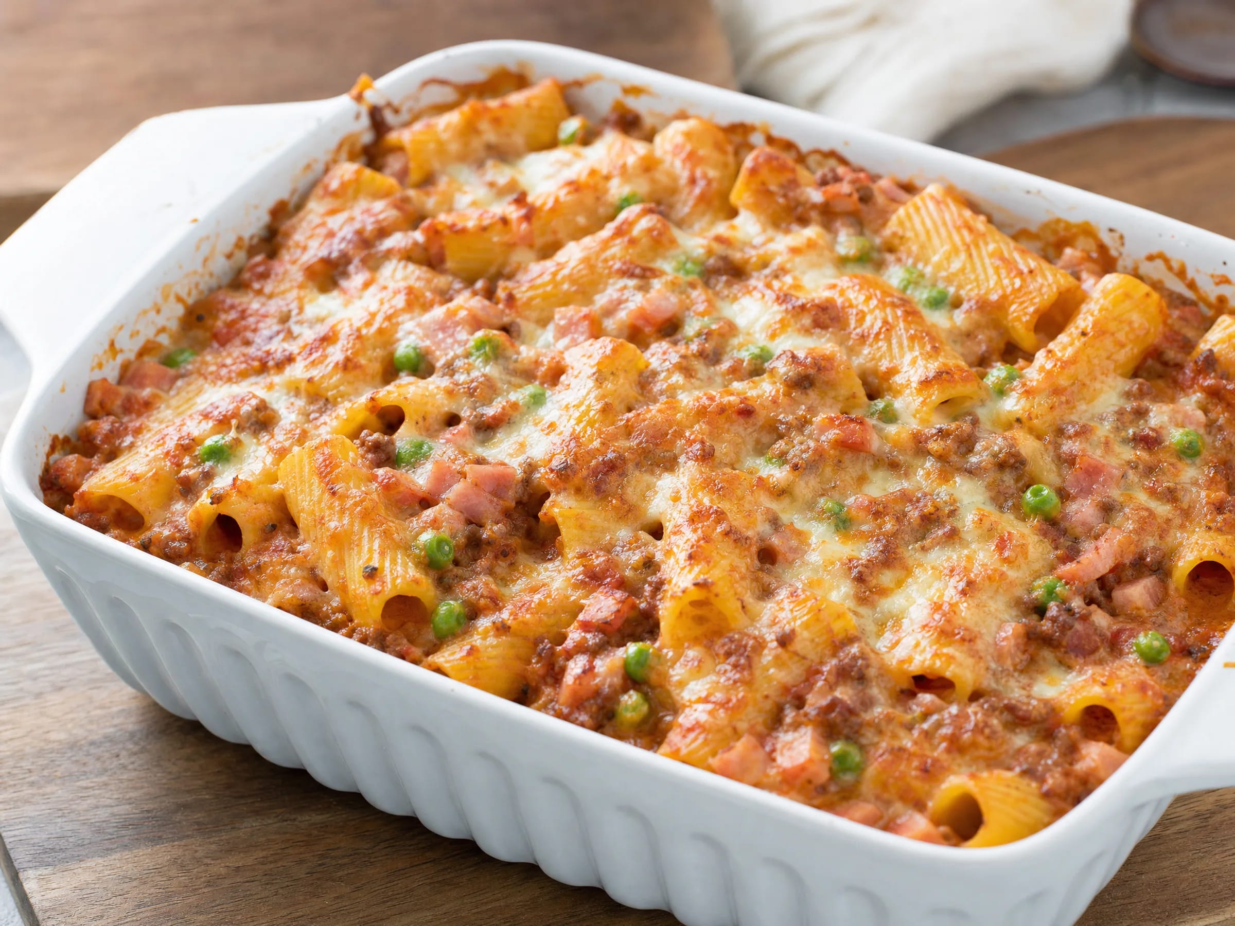Rigatoni al Forno mit Hackfleisch – cremig wie beim Italiener Rezeptfoto Rigatoni al Forno mit Hackfleisch – cremig wie beim Italiener fertig angerichtet