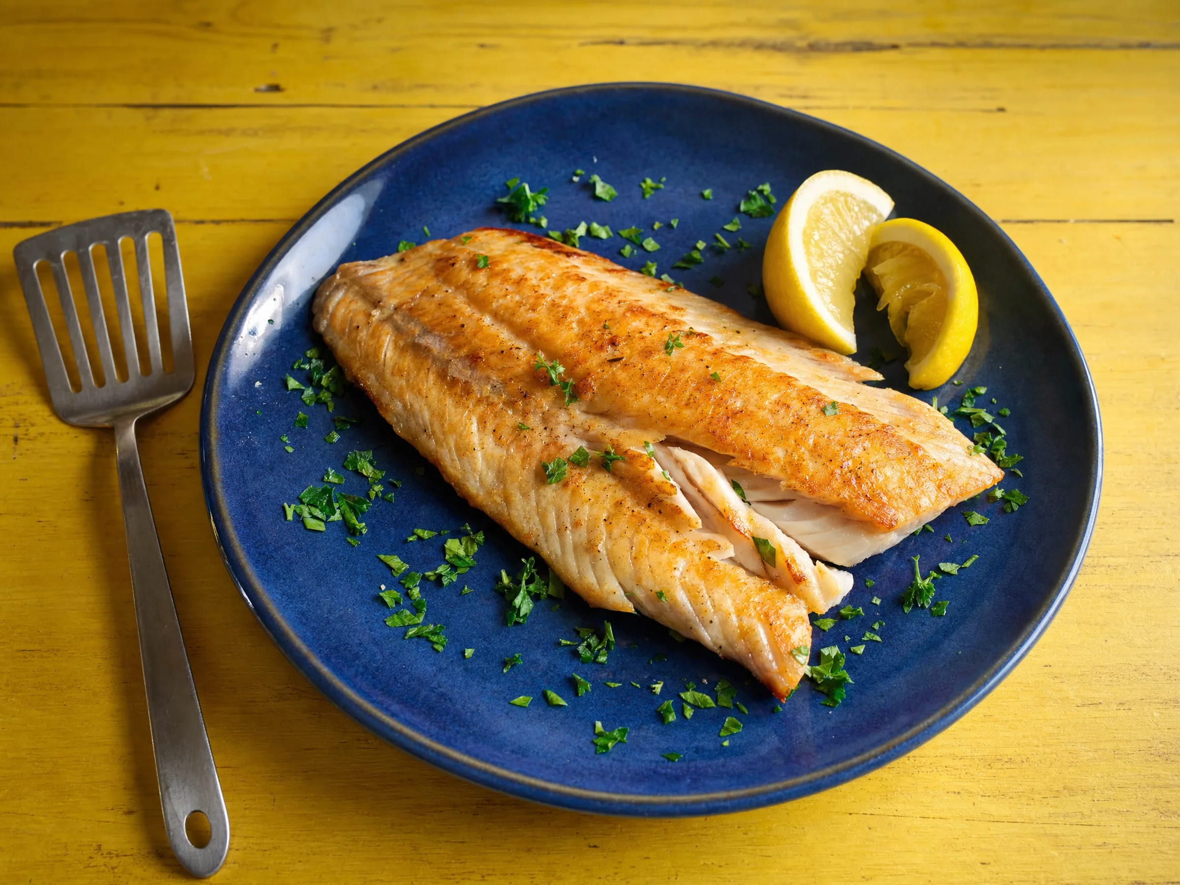 Rotbarschfilet in der Pfanne goldbraun braten – ohne Panade Rezeptfoto Rotbarschfilet in der Pfanne goldbraun braten – ohne Panade fertig angerichtet