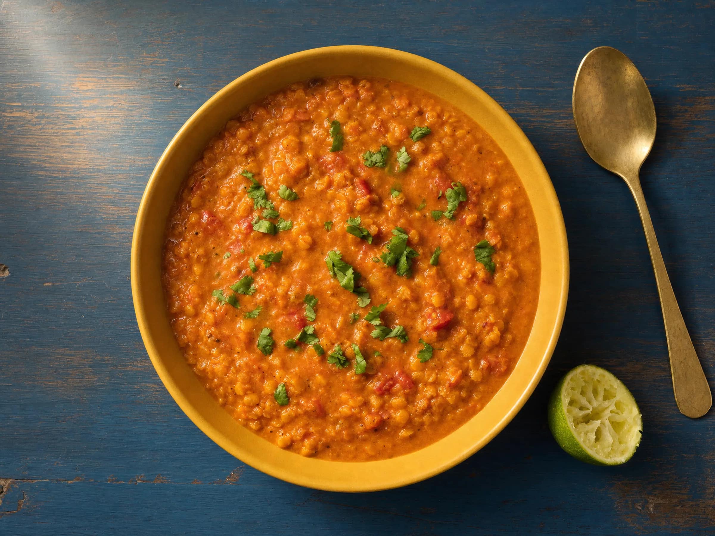 Rotes Linsen-Dal mit Kokosmilch und Tomaten