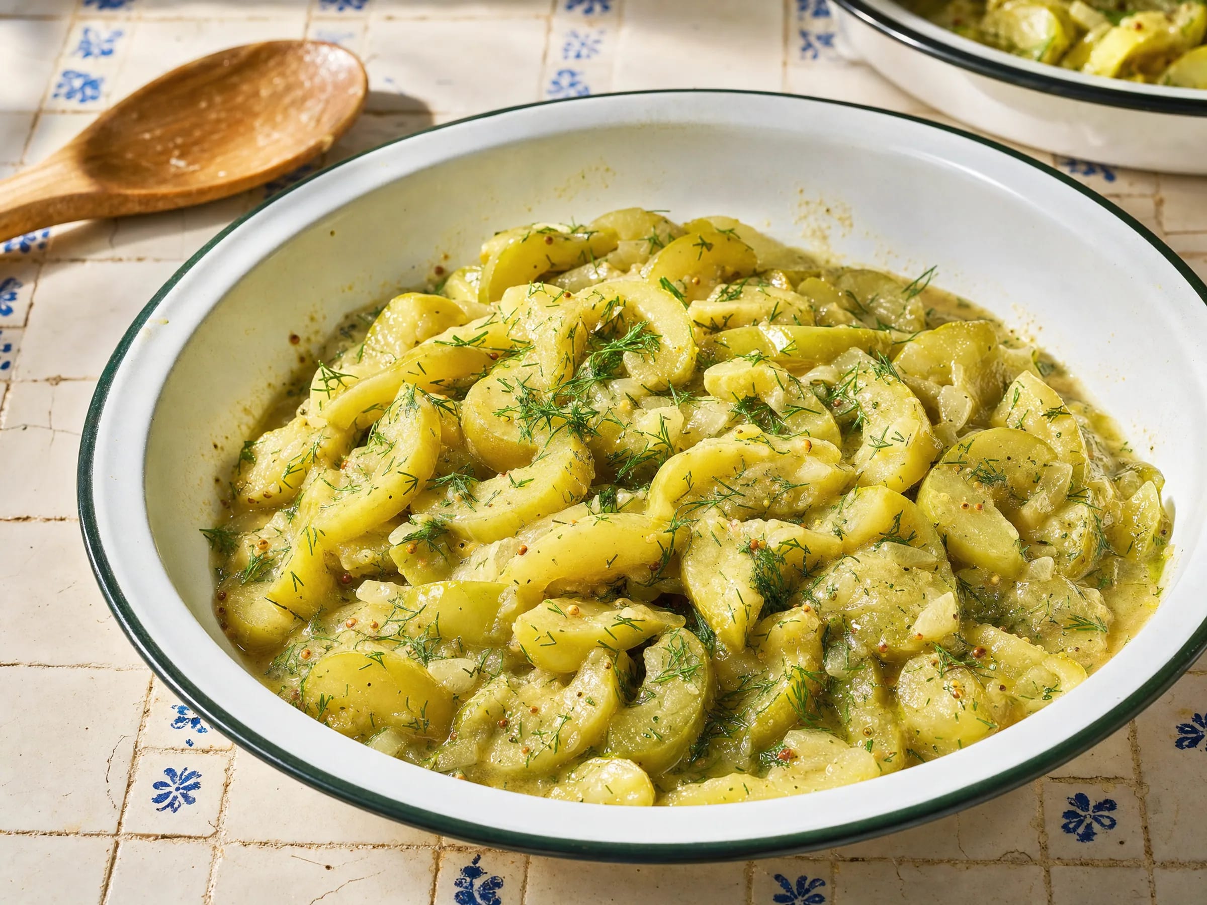 Schmorgurken mit Dill und Senf Rezeptfoto Schmorgurken mit Dill und Senf fertig angerichtet
