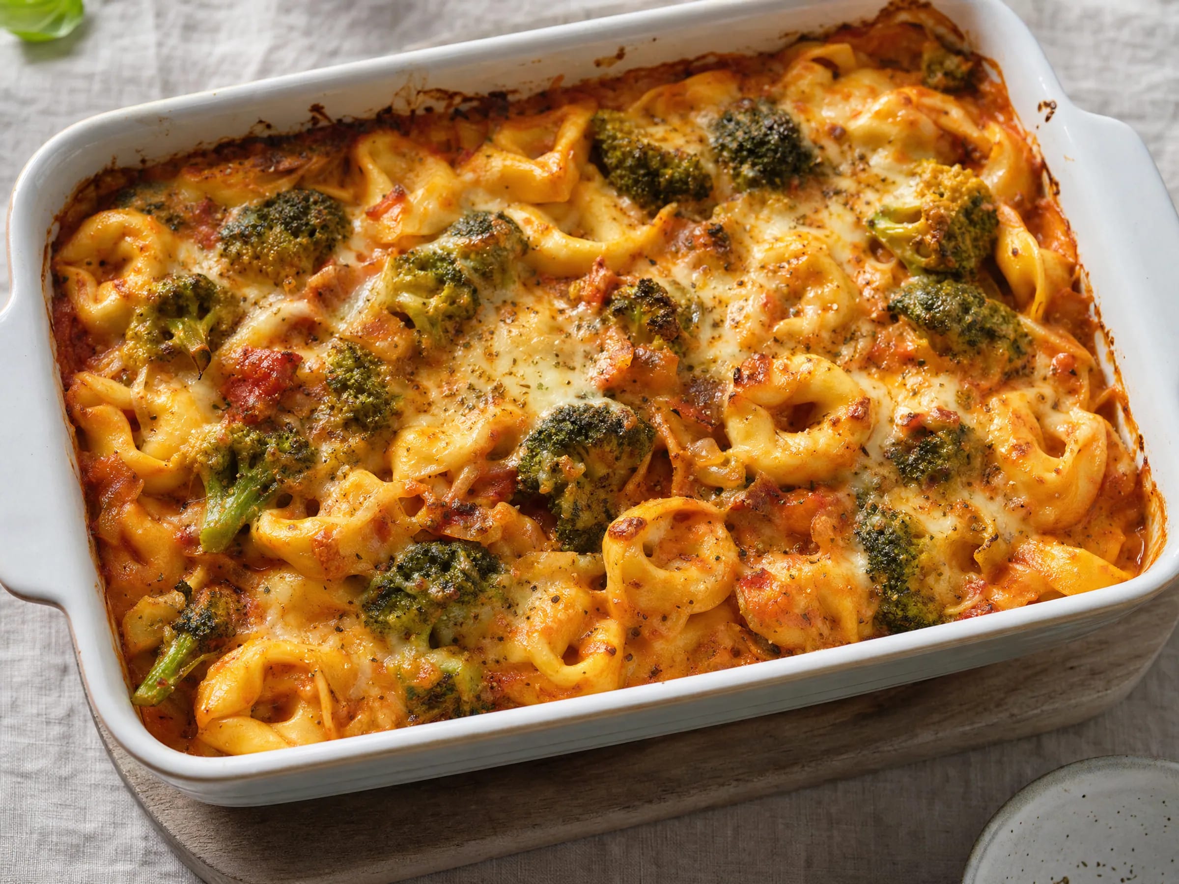 Tortellini-Auflauf mit Brokkoli ohne Vorkochen Rezeptfoto Tortellini-Auflauf mit Brokkoli ohne Vorkochen fertig angerichtet