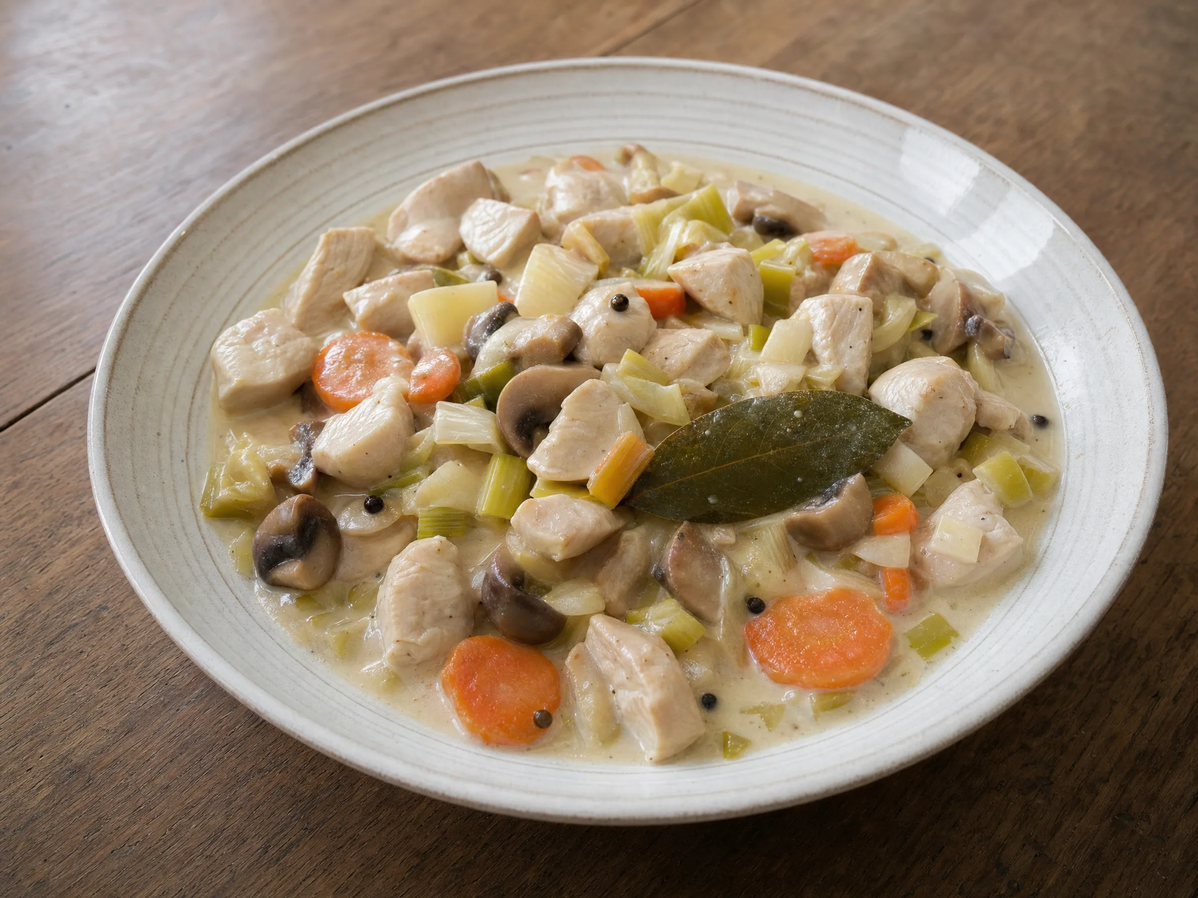 Hühnerfrikassee klassisch – zartes Hähnchen, glatte Sahnesauce