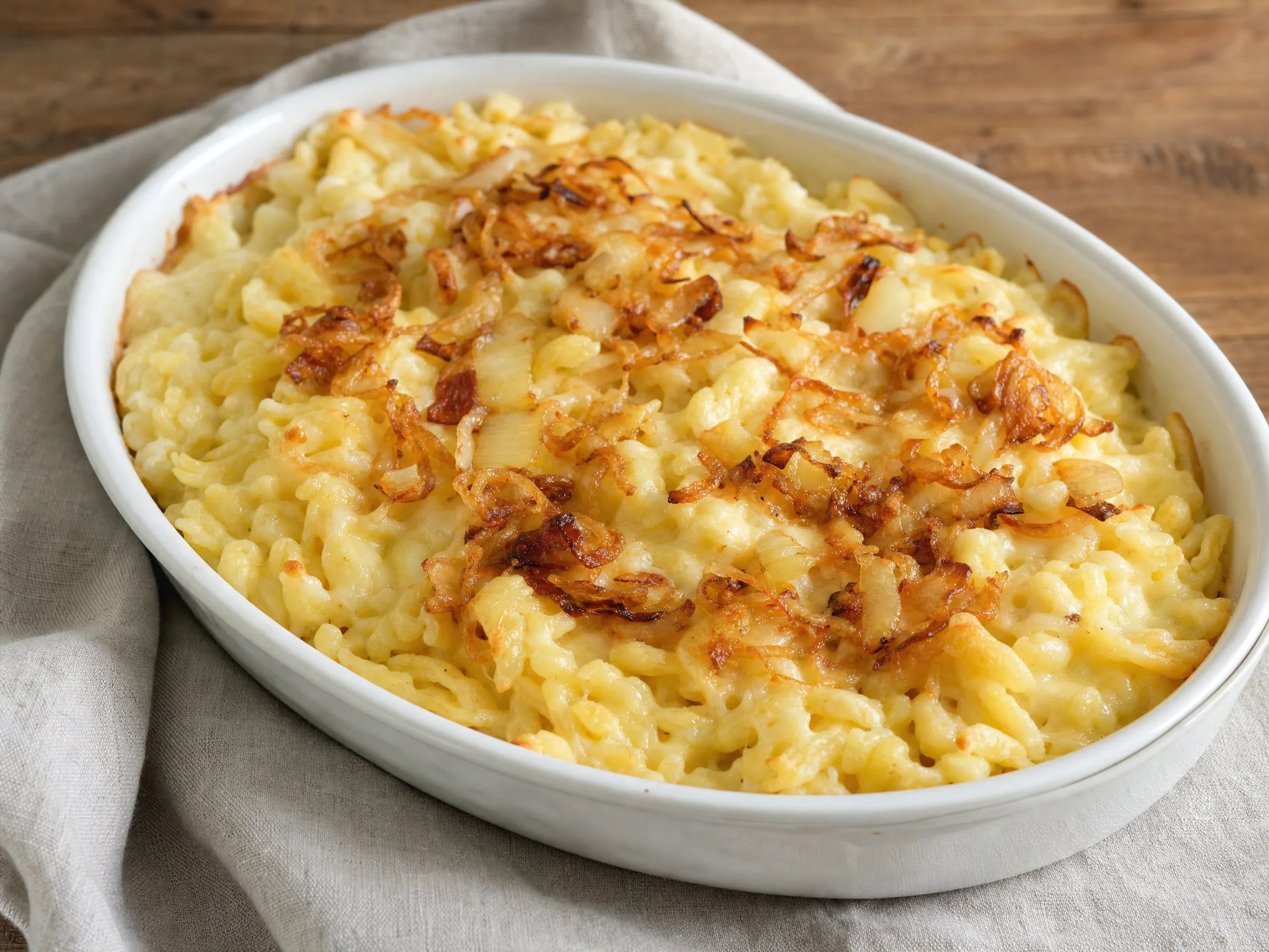 Käsespätzle aus dem Ofen – cremig mit Bergkäse und Röstzwiebeln