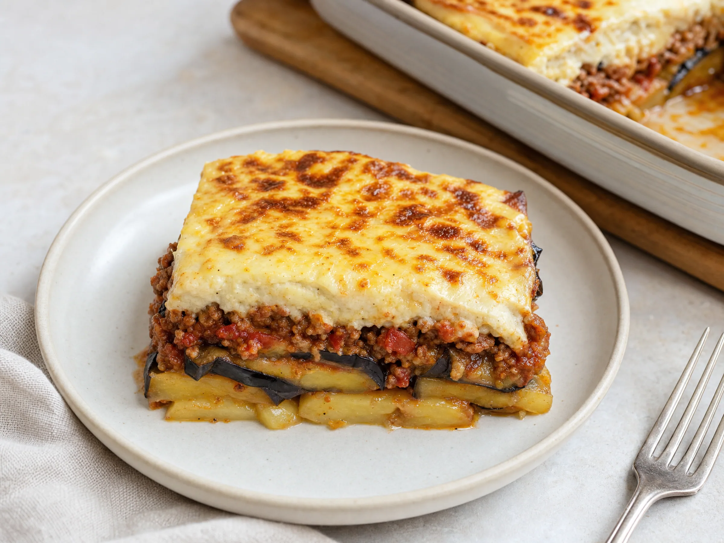 Griechische Moussaka mit Auberginen und Kartoffeln