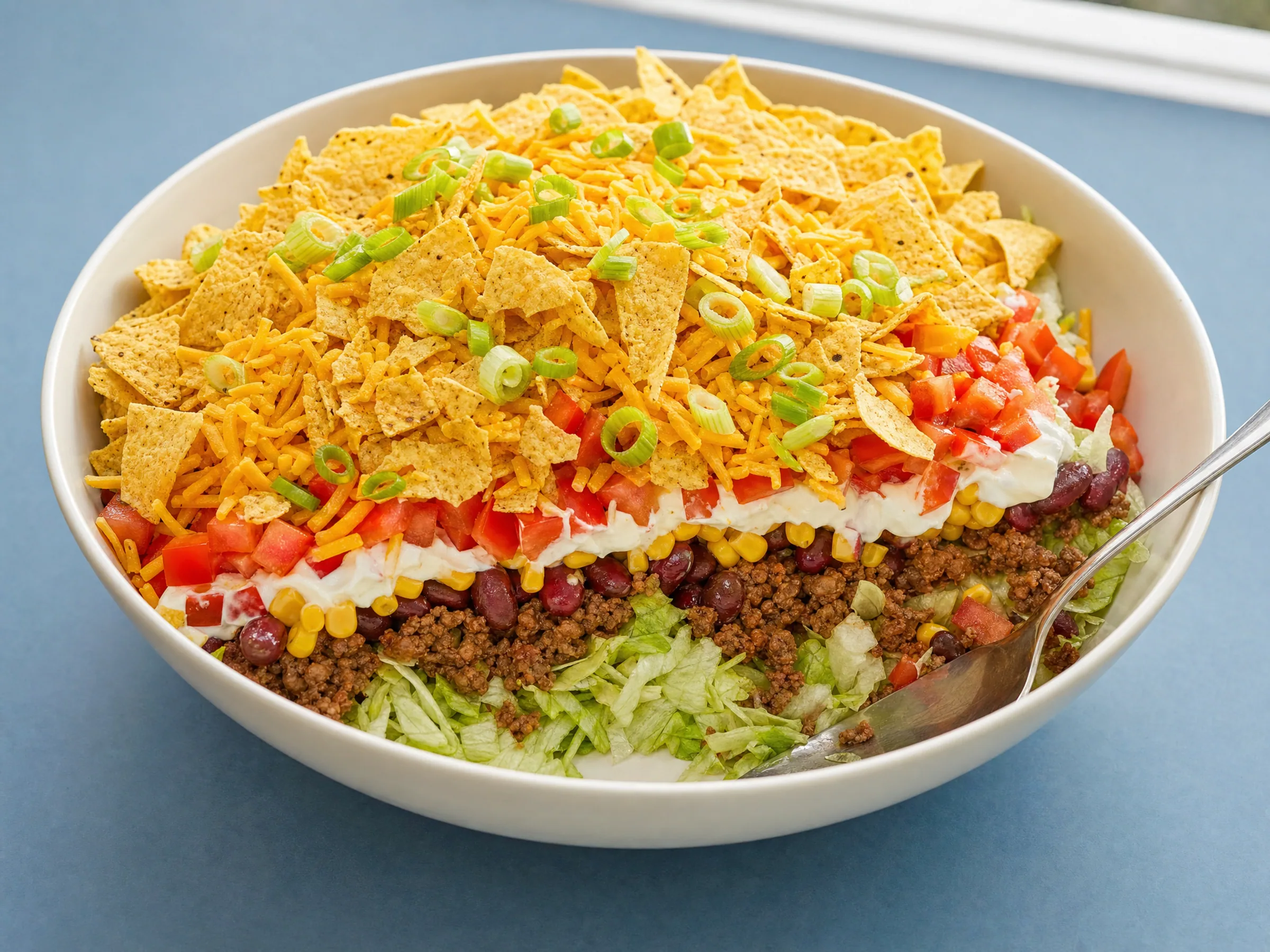 Nacho-Salat mit Hackfleisch als Schichtsalat